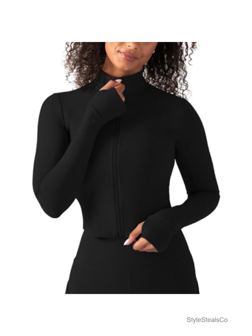 Women's Cropped Full Zip Athletic Jacket with Thumbholes